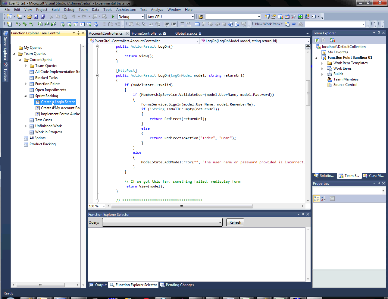 dragging a work item from the Function Point Explorer