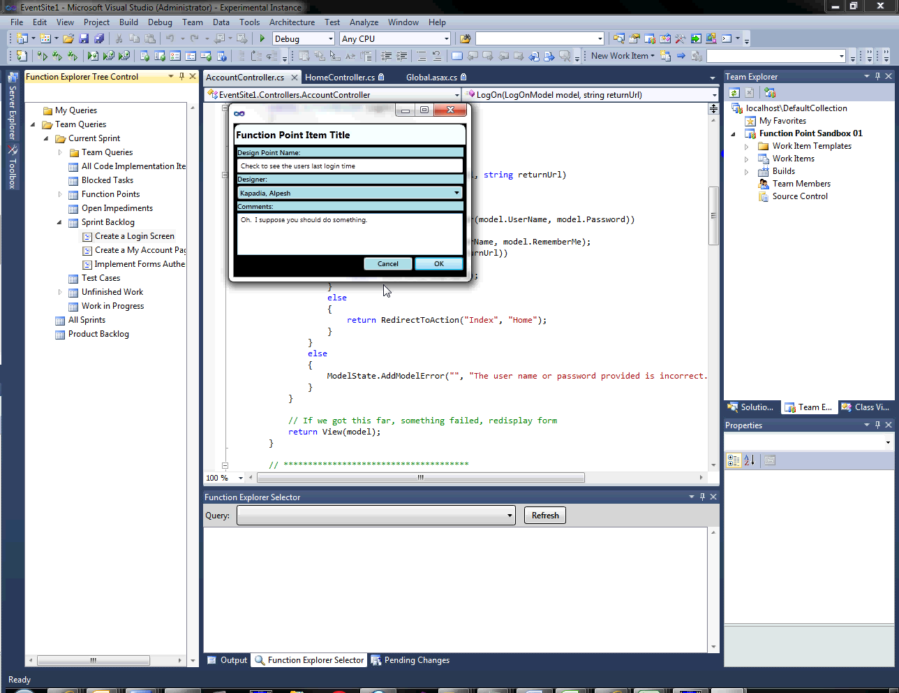 the dialog for creating the design point